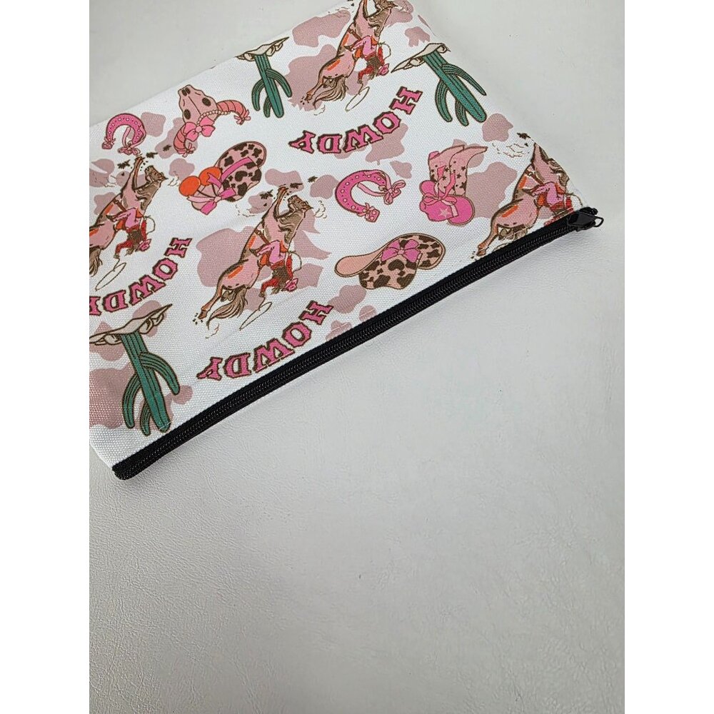 New Howdy Western-Themed Canvas Zipper Pouch 9x7 In With Cowboy & Cowgirl Print - Picture 6 of 9